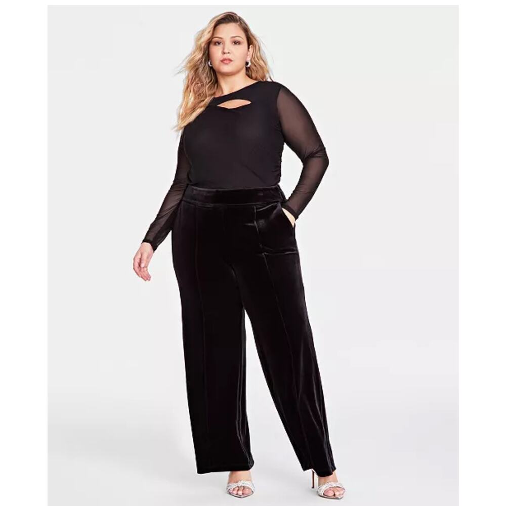 INC International Concepts Black Velvet Wide Leg High Rise Pants Plus 2X New NWT